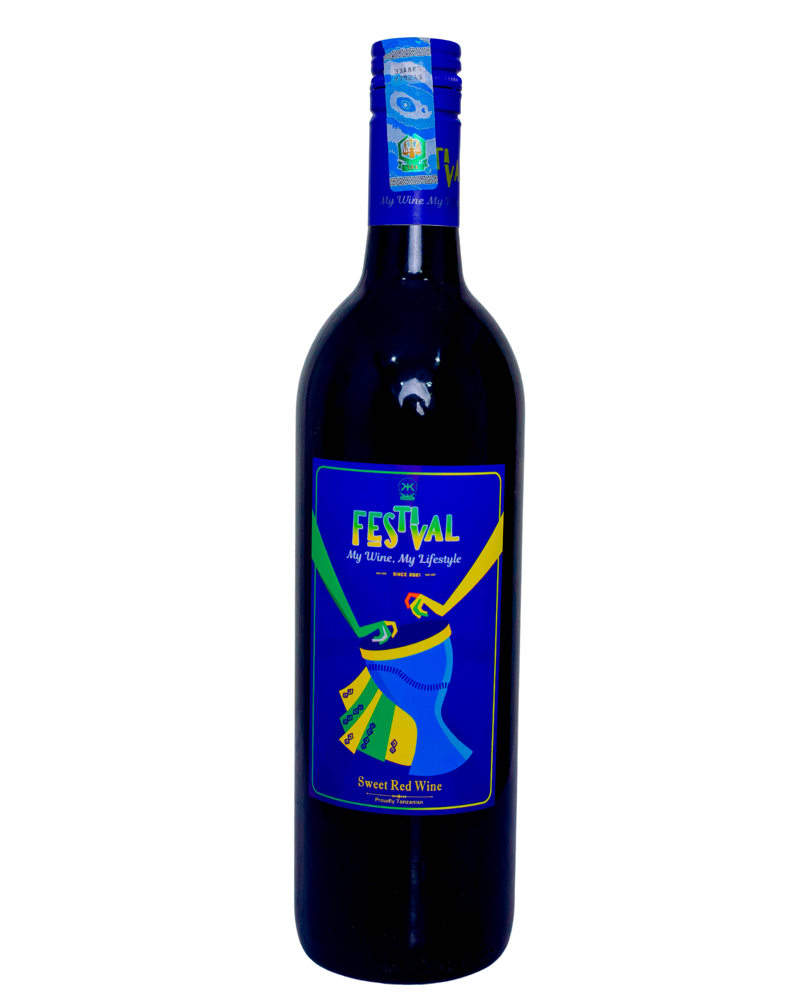Kisitu Festival dry red wine bottle, isolated without a background