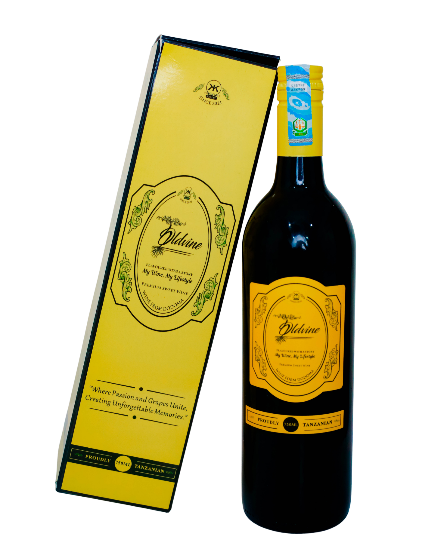 Oldvine wine bottle and package, isolated without a background